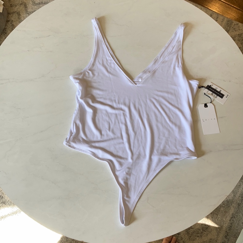 V-Neck White Leith Bodysuit. Brand new with tags